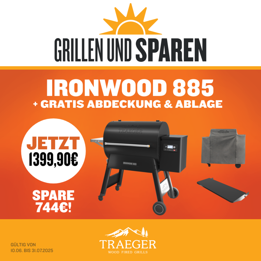 Traeger Pelletgrill Ironwood 885 inkl. Abdeckhaube + Frontablage &  9 kg Pellets  TFB89BLFC Traeger Pelletgrill Ironwood 885 inkl. Abdeckhaube + Frontablage &  9 kg Pellets  TFB89BLFC