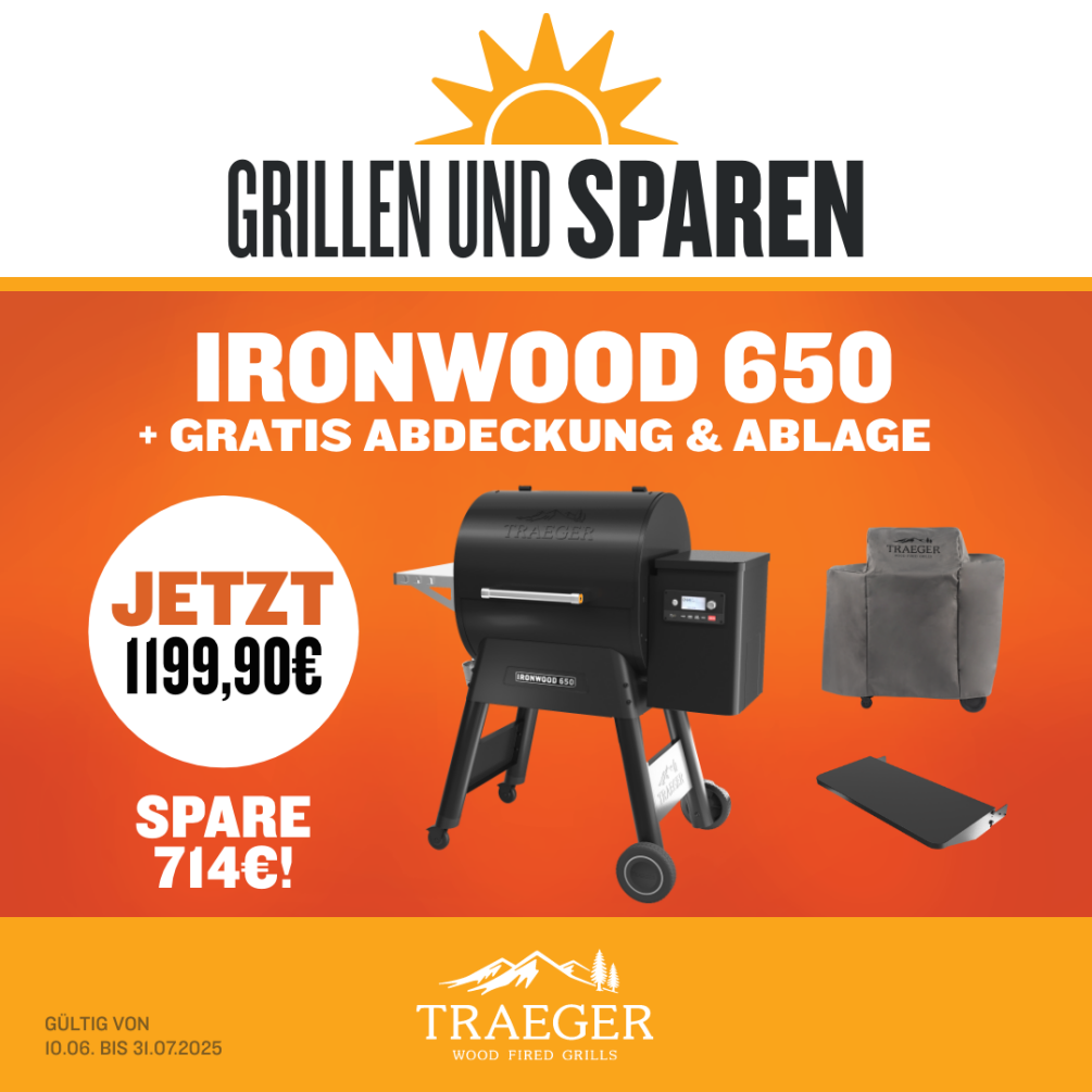 Traeger Pelletgrill  Ironwood 650 inkl. Frontablage+ Abdeckhaube & 9 Kg Pellets TFB65BLFC Traeger Pelletgrill  Ironwood 650 inkl. Frontablage+ Abdeckhaube & 9 Kg Pellets TFB65BLFC